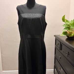 DKNY Black Sleeveless Midi Dress with Textured Panel